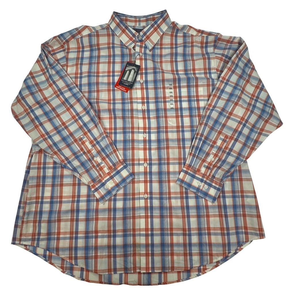 Roundtree & Yorke Classics Mens XXL Plaid Button Down Shirt Blue Orange NWT